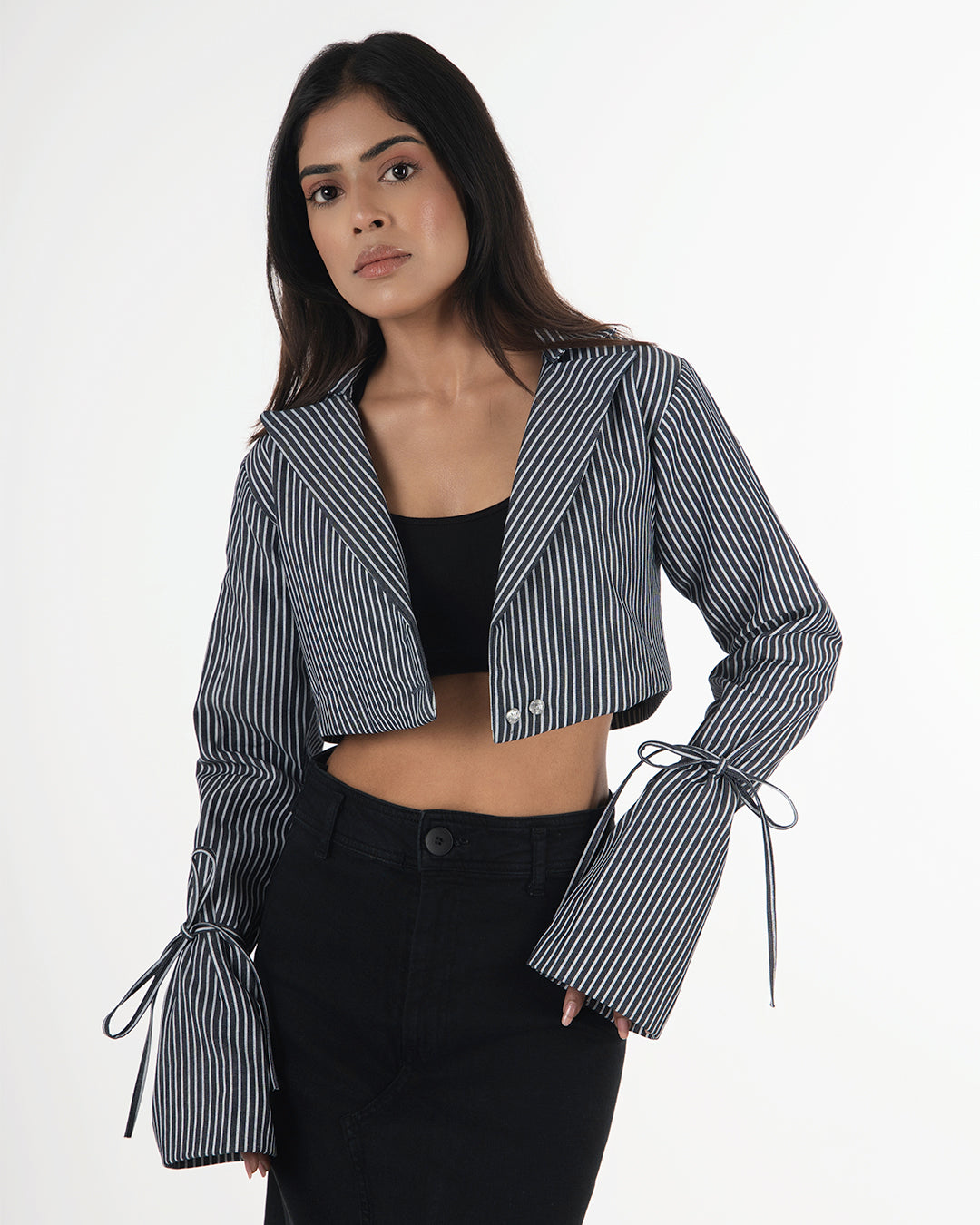 Power Stripes Crop Blazer