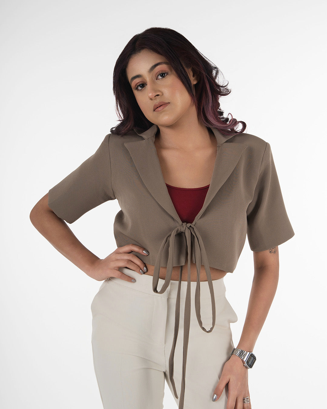 Mocha Front Tie Blazer
